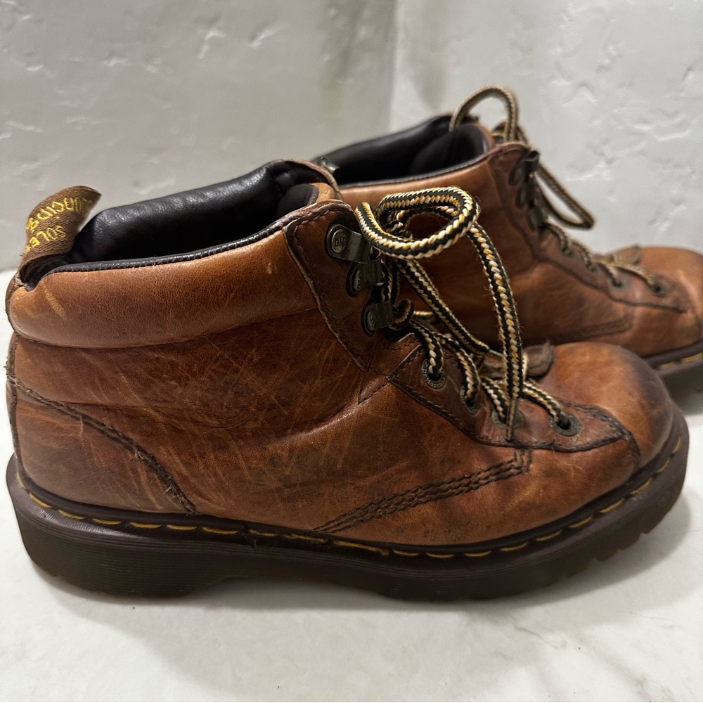 Vintage 90s Chunky Dr Martens Brown Leather Womens Ankle Boots Size 7